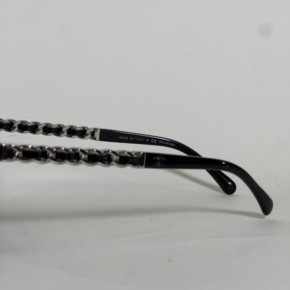 Chanel Black Polarized Sunglasses with Silver Chain Link Detailing - Picture 6 of 11